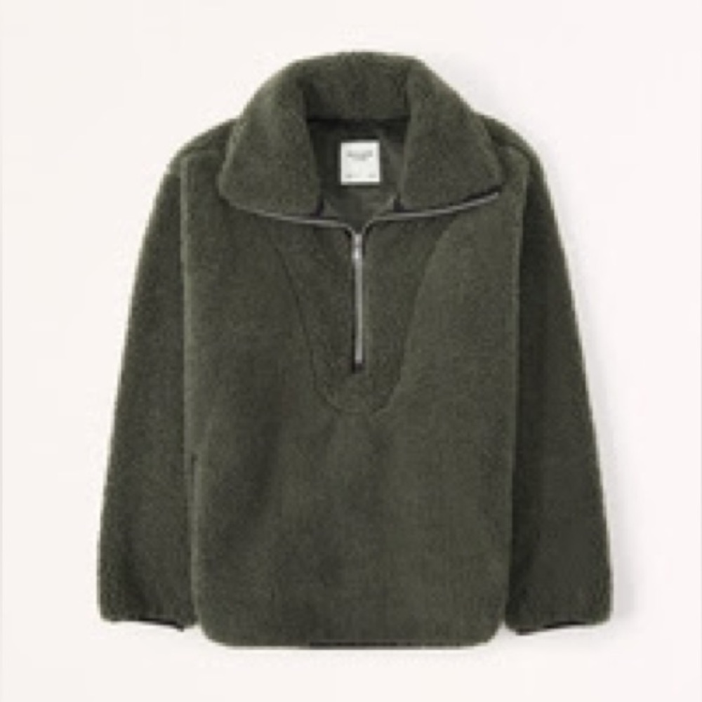 Abercrombie & Fitch Women's Drama Collar Half-Zip Sweatshirt Olive XS